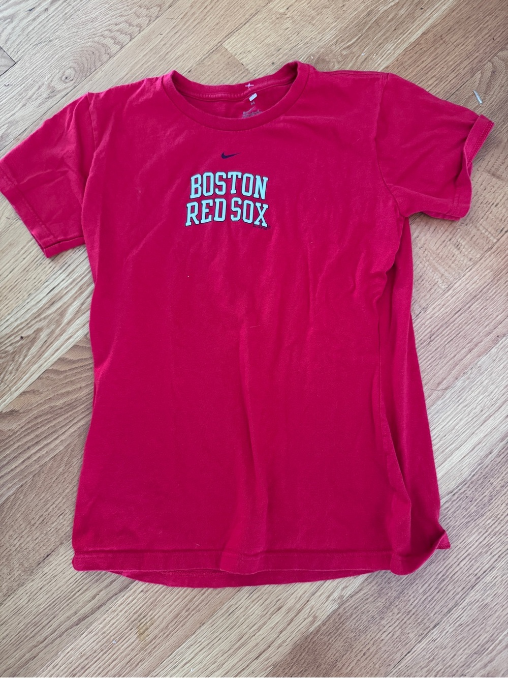 Nike Red Sox Crewneck Tee with Silver Swoosh Tag Print